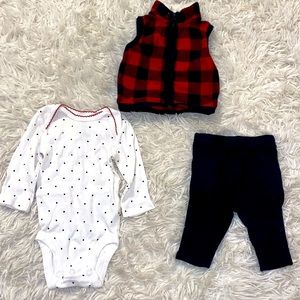 Plaid vest with onesie and pants